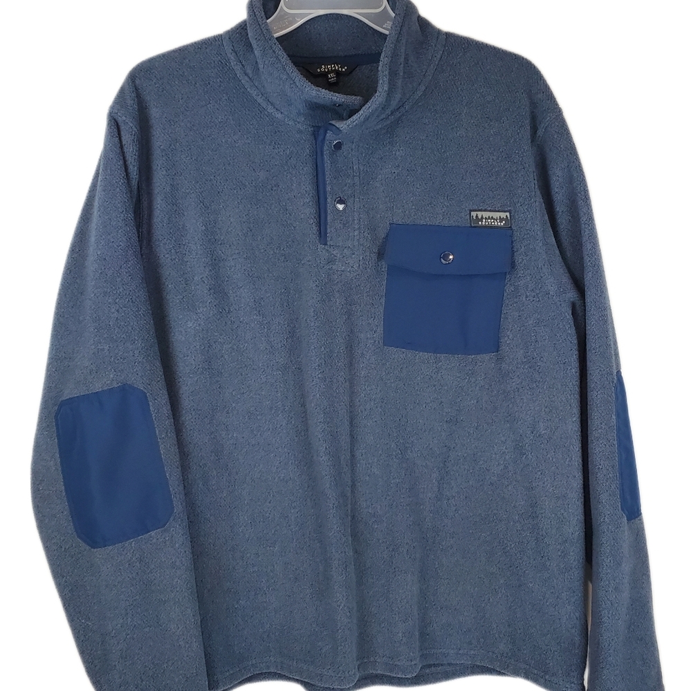 Simply Southern 1/4 Button Fleece Pullover Sweatshirt XXL Blue Elbow patches Men